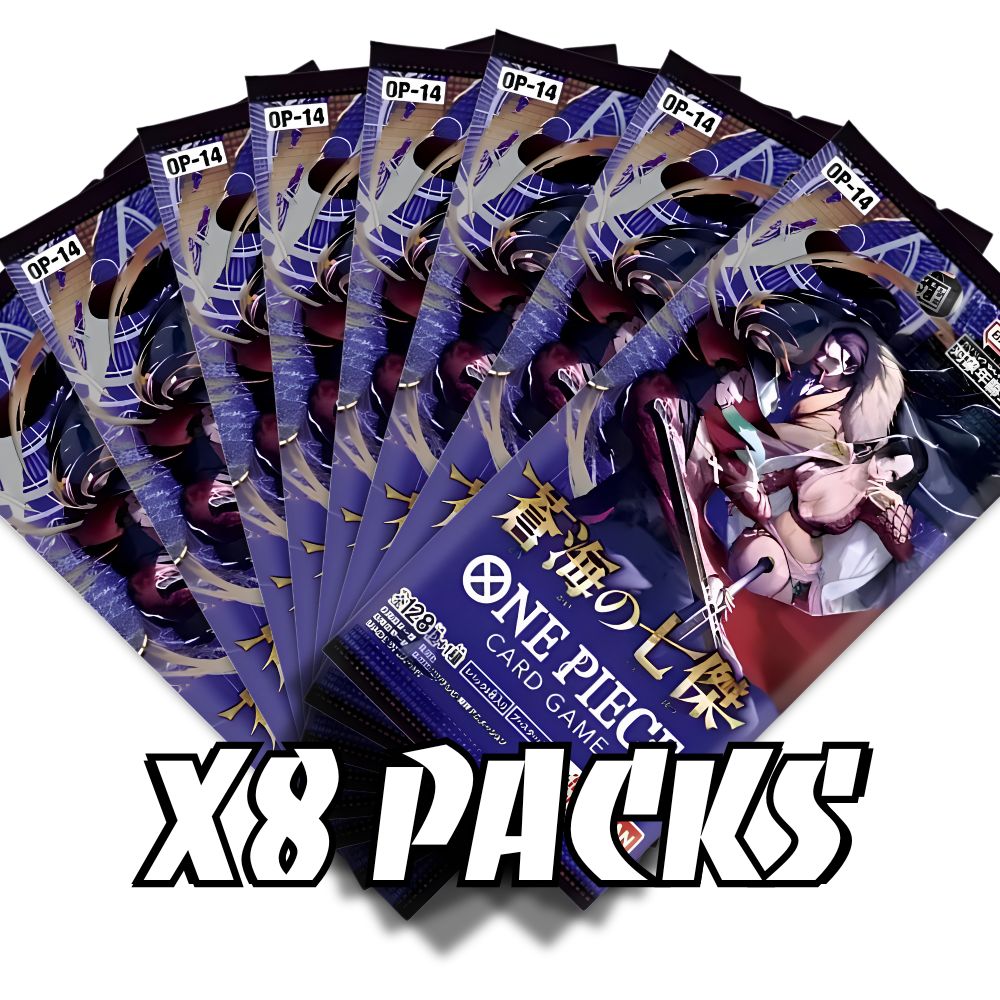 op 14 booster box ONE PIECE TCG: OP-14 Japanese Pack (X8 PACKS) THEME:RED Lasercut Violet—Cyber Judge expansion! Mint 1999 Pokemon Base