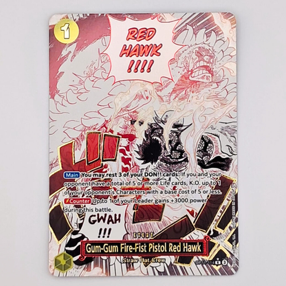 (Pre-owned) English Gum-Gum Fire-Fist Pistol Red Hawk Alt Event OP11-114 - A Fist of Divine Speed - Near Mint