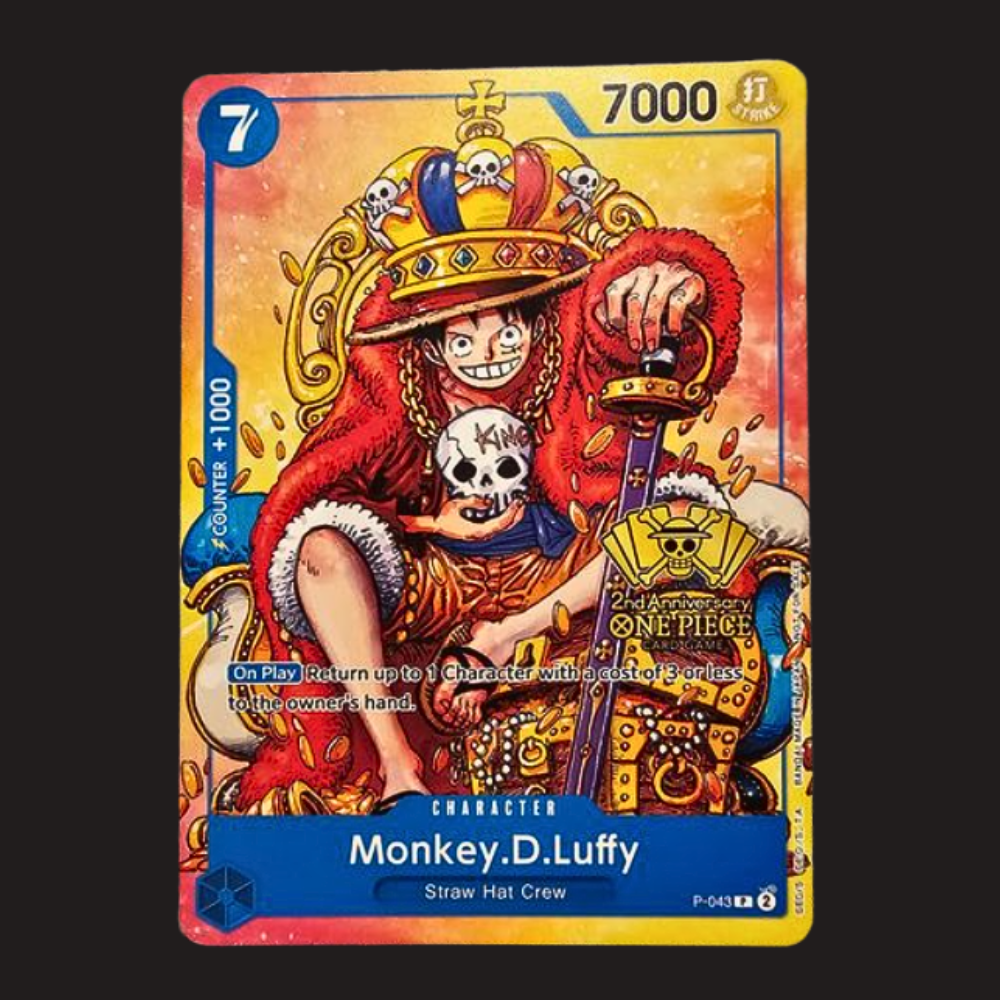 (Pre-owned) English Monkey.D.Luffy (Throne) Stamped Promo P-043 - 2nd Anniversary Promo - Near Mint