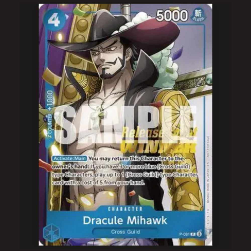 (Pre-owned) Dracule Mihawk Release Event Winner Stamped P-081  - A Fist of Divine Speed  - Near Mint